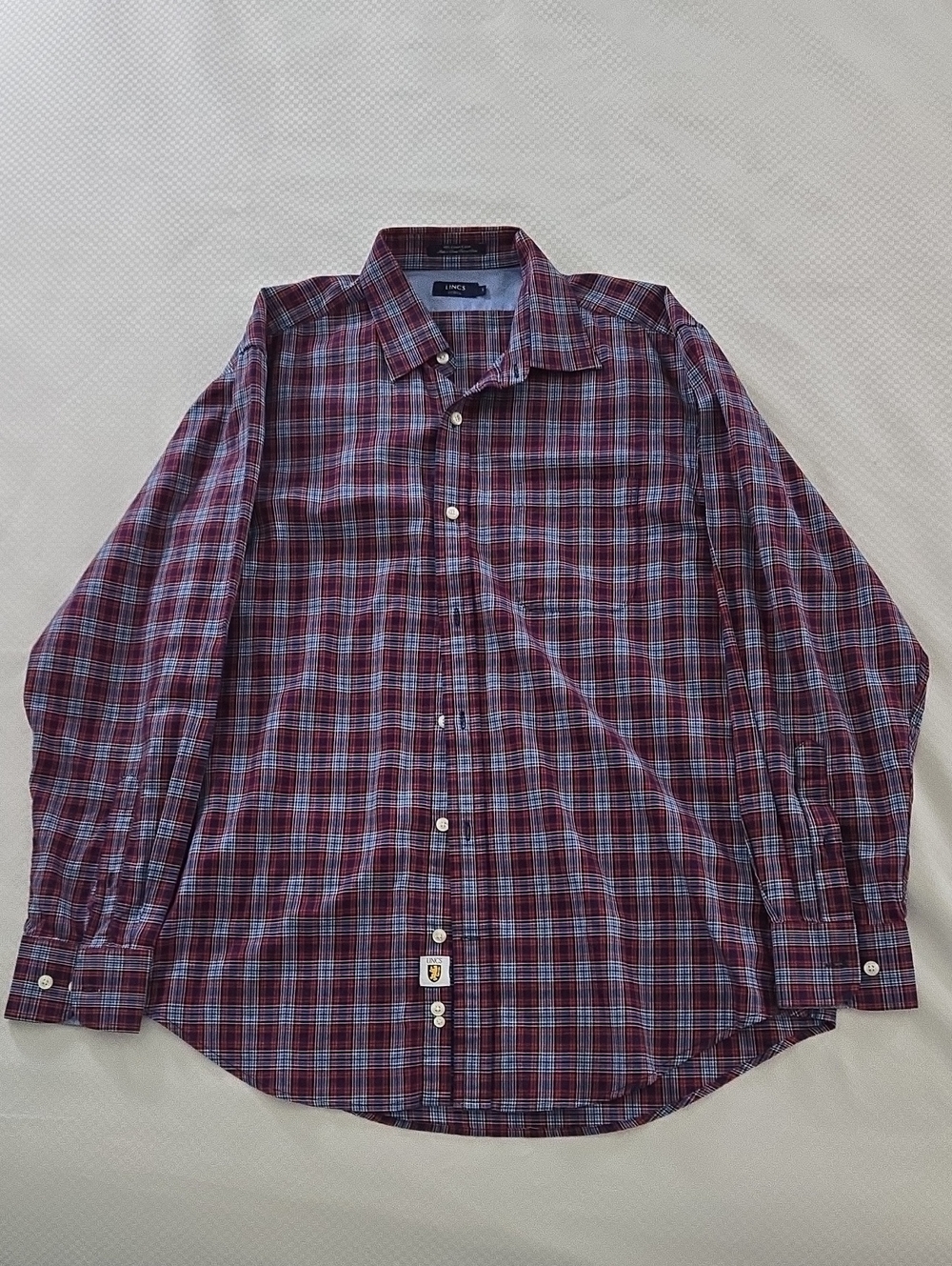 LINCS Men's Red Plaid Button-Down Shirt GENTLY USED